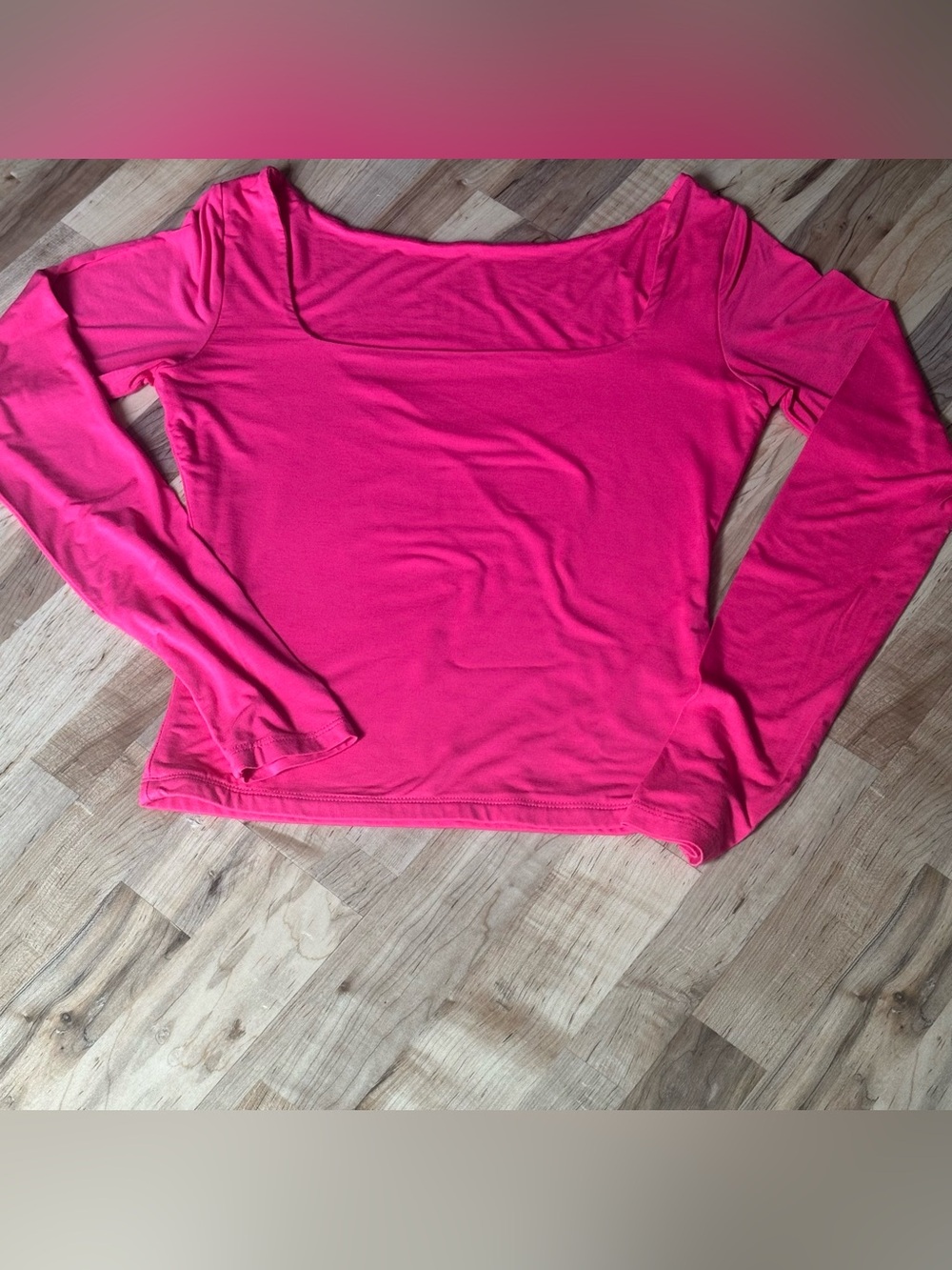 DWNVAL Pink Long Sleeve Wide Square Neck Stretch Top Size S Y2K Barbiecore